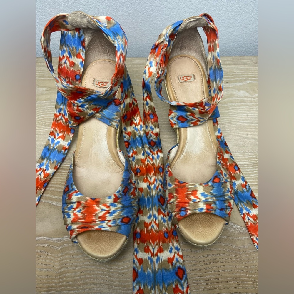 UGG Lucianna Platform Ribbon Espadrille Santorini Ankle Wrap Around Closure